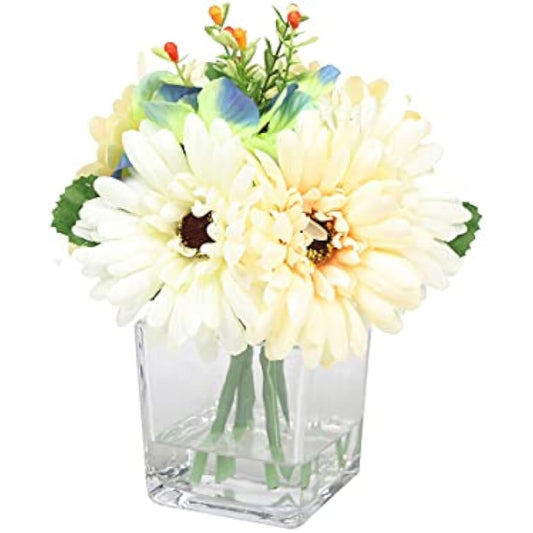 Sleepdown Halo Artificial Faux Flowers Floral Square Vase Artificial Plant for Home Office Bathroom Decor Indoor Decoration Aesthetics, Medium
