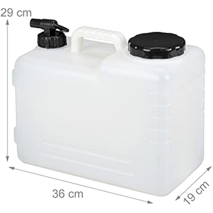 Relaxdays Water Canister with Tap, 15 litres, Camping Container, BPA-Free Plastic, Wide Opening, Handle, White/Black