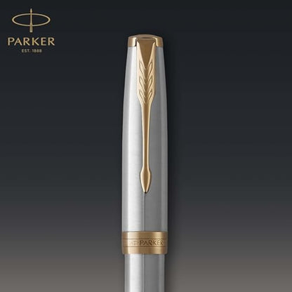 Parker Sonnet Fountain Pen | Stainless Steel with Gold Trim | Medium Nib | Gift Box