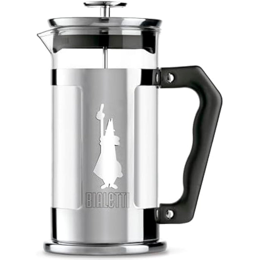 Bialetti Preziosa coffee press, French press filter for coffee or tea, stainless steel body and borosilicate glass container, dishwasher safe, 350 ml, for 3 cups