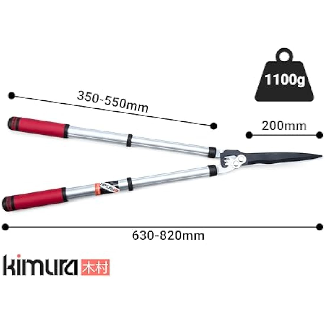 Kimura® Pro Telescopic Garden Shears - Premium Hedge Shears, Patented Gearing Technology, Lightweight Extendable Aluminium Handles, Japanese SK5 Steel Blades, Heavy Duty Gardening Shears - 630-820mm