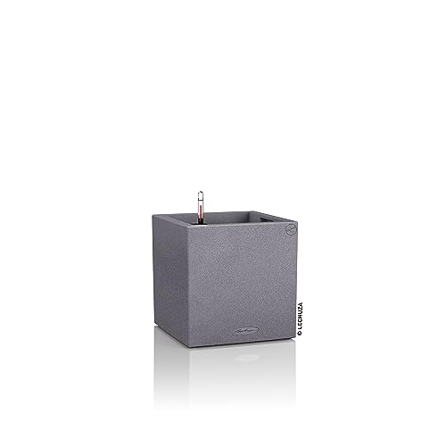 Lechuza Self Watering Plant Pot CANTO Stone 30 Low Plastic Indoor and Outdoor Plant Pot with Drainage Hole H30 L30 W30 cm Stone Grey