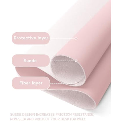 Non-Slip Desk Pad, Waterproof PVC Leather Desk Table Protector, Ultra Thin Large Mouse Pad, Easy Clean Laptop Desk Writing Mat for Office Work/Home/Decor (Pink, 60 x 35 cm)