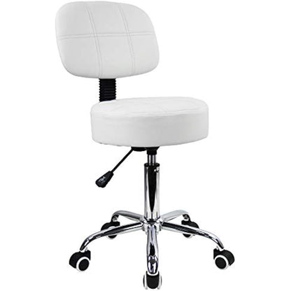 KKTONER Round Rolling Stool with Back PU Leather Height Adjustable Swivel Drafting Work SPA Salon Stools Chair with Wheels (White)