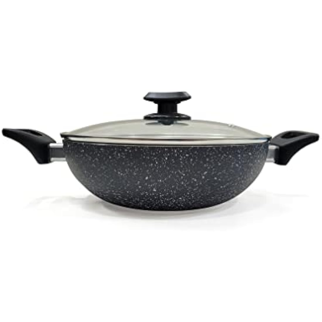 Ignite Cookware 26cm Marble Non-Stick Wok | Stir-Fry Pan with Glass Lid | Kadai | PFOA Free Non Stick for Healthy Cooking | Suitable for All Hobs Including Induction