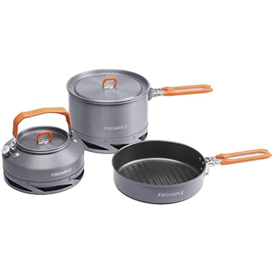 Fire-Maple Feast Heat Exchanger Set | Compact Camping Cookware Kit | Nested Design | Contain with a Pot, Kettle and Non-Stick Frypan | Ideal for Fishing, Picnic and Camp use