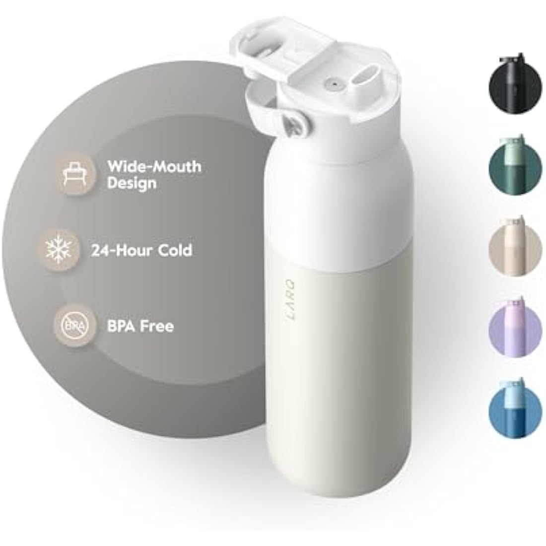 LARQ Bottle Swig Top 23oz - Insulated Stainless Steel Water Bottle with Built-in Silicone Handle | Thermos, BPA Free | Reusable Water Bottle for Sports, Gym, and Travel, Granite White