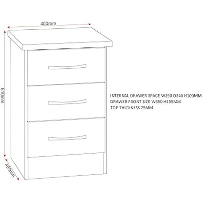 Seconique Nevada 3 Drawer Bedside in Grey Gloss/Light Oak Effect Veneer