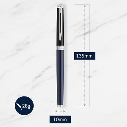 Waterman Hémisphère Fountain Pen | Black & Blue Lacquer with Palladium Coated Trim | Stainless steel Medium Nib | Blue Ink | Gift Box