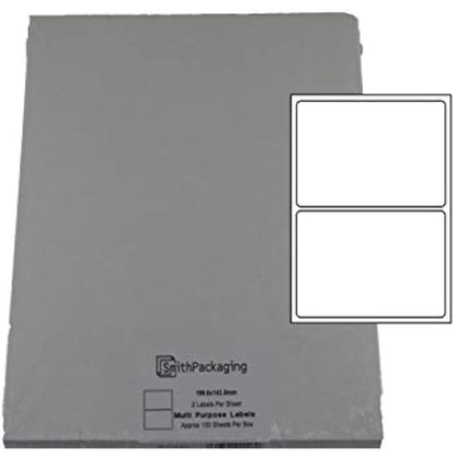 SmithPackaging A4 Self Adhesive Address Labels Sticker Paper, 2 Labels Per Sheet, 100 Sheets,199.6 x 143.5mm 200 Labels