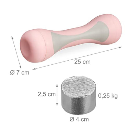 Relaxdays Dumbbells Adjustable, Set of 2, Fitness Weights 1KG, 1,5KG, 2KG, Rubberised, Gym Equipment for Women, Pink, 25x7x7cm