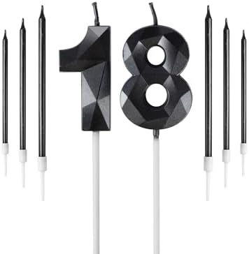 Black 18th Birthday Candles Set, Number 18 Candle with Black Gold Long Candles, Birthday Candles for Cake, Birthday Candle, Cake Candles Cake Topper Decorations for Birthday Party Wedding Anniversary