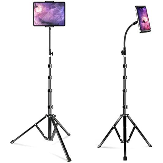 elitehood 72” Tall iPad Stand Floor, Stronger Gooseneck iPad Tripod Stand, Adjustable Tablet Tripod Holder Mount for Stream/Watching, Compatible with 4.7-13” Tablet, iPhone and Cell Phone, Black