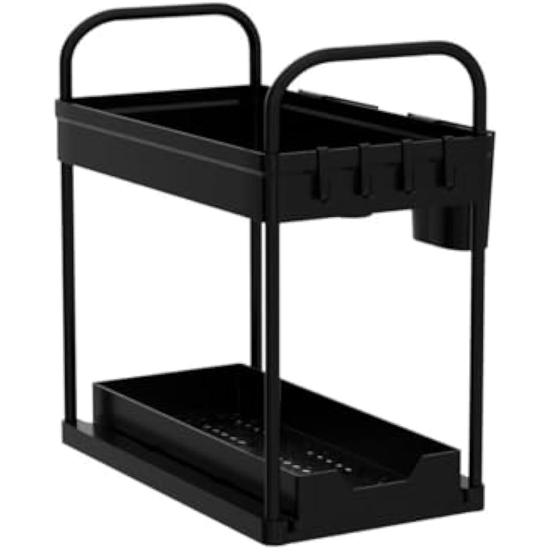 GEMWON Under Sink Storage Kitchen Organiser, 2 Tier Sliding Kitchen Storage Under Sink shelf, Multi-Purpose Organisation for Bathroom, Bottom Slide Out Basket Black 2Piece