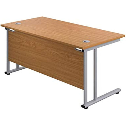 Office Hippo Professioneller Bürotisch, freitragend, Eiche, silberfarbener Rahmen, 140 x 80 x 73 cm
