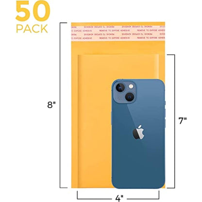 Switory Padded Envelopes Small 50pc 4X7 in(10.2x17.8cm) Yellow Bubble Mailers Self-Seal for Kraft Packaging Bags Gold Small Bubble Envelopes