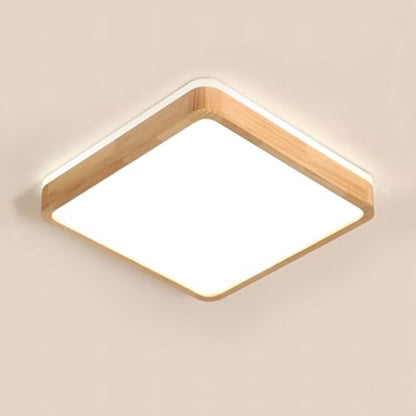 YYUTLUO LED Ceiling Light Wood, Top 360 Glow Square Natural Wooden Lamp | 4500K Natural White, 18W 1600lm | Living Room, Kitchen, Dining Room,