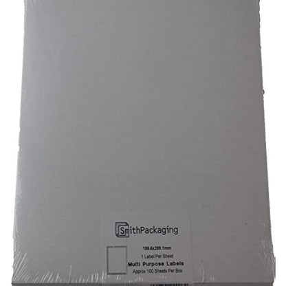 SmithPackaging A4 Self Adhesive Address Labels, 1 Label Per Sheet, 100 Sheets,199.6 x 289.1mm 100 Labels,