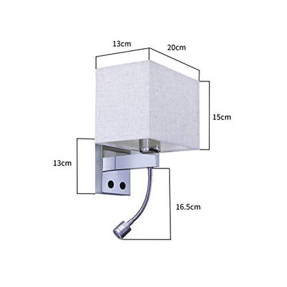 ZMH Bedside Wall Light Sconce Wall Lamp Reading Light Indoor with ON/Off Switch 1xE27 Polished Chrome Wall Lamp White Fabric Shade, 2 Switches, Ideal