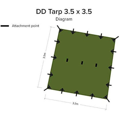 DD Hammocks - DD Tarp 3.5 x 3.5 - Olive Green - Fully Waterproof Lightweight Tarp Shelter For Outdoor Hammock Camping And Bushcraft