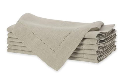 Sweet Needle 100% Pure Linen Napkins with Hemstitch Natural - 50x50 CM | Pack of 6 | European Flax Washable, durable and Reusable. Luxury Dinning for