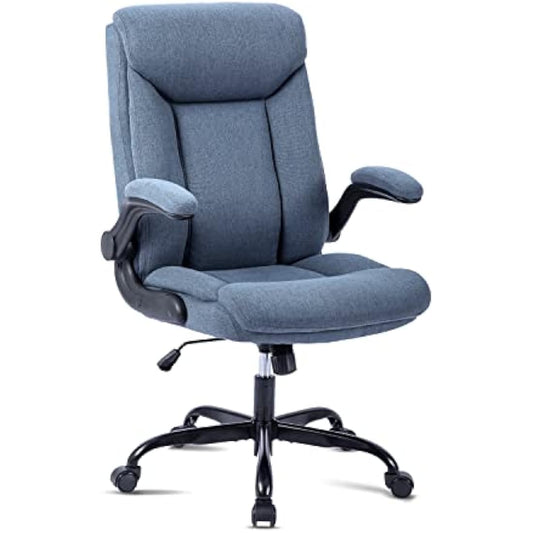 MZLEE Executive Office Chair, Ergonomic Computer Desk Chair Swivel Work Chair with Flip-up Armrest, Adjustable Height, Comfortable for Office Home (Navy Blue)