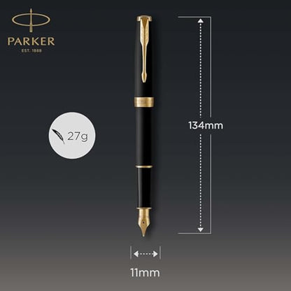 Parker Sonnet Fountain Pen | Matte Black Lacquer with Gold Trim | Medium Nib | Gift Box