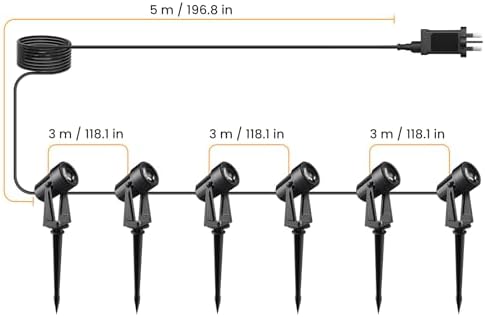 Svater Garden Spotlights Mains Powered, 20m 6-in-1 LED Landscape Lights 6 * 2W Warm White 3000K 27V IP65 Waterproof Outdoor Garden Lights Pathway Lighting for Lawn Yard, Patio,Driveway,Party