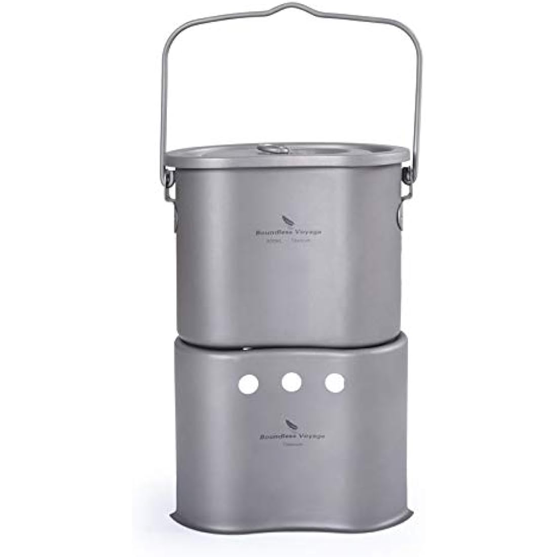Boundless Voyage Titanium Wood Burning Stove Portable Caming Stove with Camping Pot 2 in 1 Ultralight Cooking Burner with Mesh Bag Ti1513B