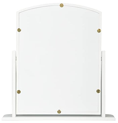Home Selections Arched Wood Dressing Table Mirror, White, 44x44cm, Wooden Free Standing Tabletop Vanity Mirror
