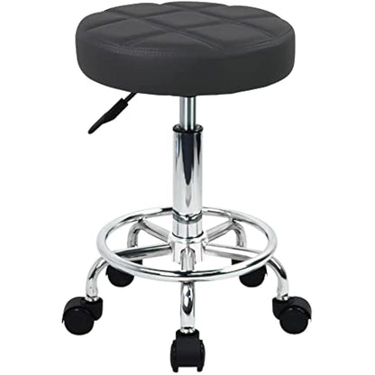 WKWKER PU Leather Round Rolling Stool Swivel Height Adjustment Home Office Drafting Lab Kitchen Massage with wheels Office Chair (black)