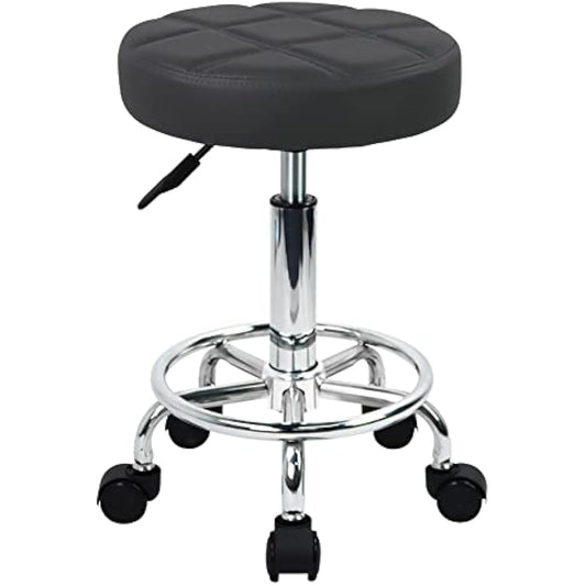 WKWKER PU Leather Round Rolling Stool Swivel Height Adjustment Home Office Drafting Lab Kitchen Massage with wheels Office Chair (black)
