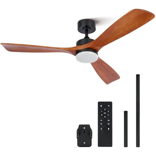 VONLUCE Ceiling Fans with Lights, 52 Inch Outdoor Ceiling Fan with Remote, 6 Speed Reversible Noiseless DC Motor, Wood Ceiling Fan for Indoor Bedroom Farmhouse Patios, Walnut