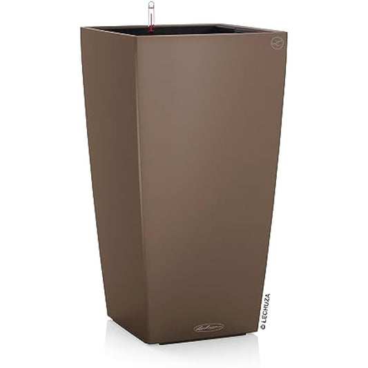 Lechuza CUBICO Color 40 Self Watering Planter Large Garden Plastic Indoor and Outdoor Flower Plant Pot with Drainage Hole H75 L40 W40 cm Nutmeg