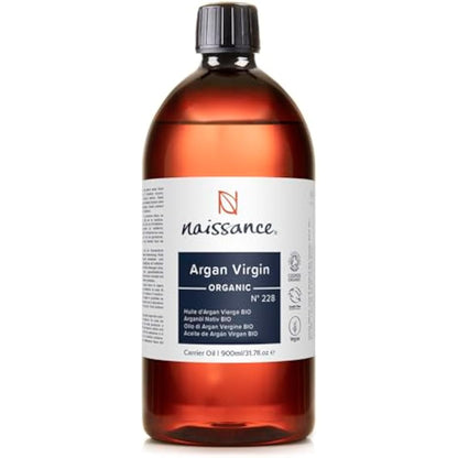 Naissance Organic Argan Oil (No. 228) - 900ml - Anti-Ageing, Antioxidant, Vegan, Natural Moisturiser & Conditioner for Face, Hair, Skin, Beard & Cuticles