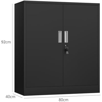 iJINGUR Metal Storage Cupboard with Locking Doors and 2 Adjustable Shelves, Small Lockable Storage Cabinet for Home Office Garage (Black)