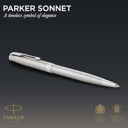 Parker Sonnet Ballpoint Pen | Stainless Steel with Palladium Trim | Medium Point Black Ink | Gift Box