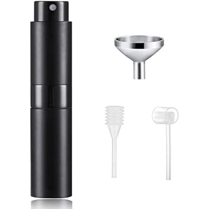 SONGQEE 8ml Travel Perfume Atomiser Refillable, Mini Refillable Perfume Bottle Aftershave Spray Bottle, Upgraded Perfume Atomizer Perfume Pod and Refill Pump for Outdoor Traveling (Black+1 Dropper)