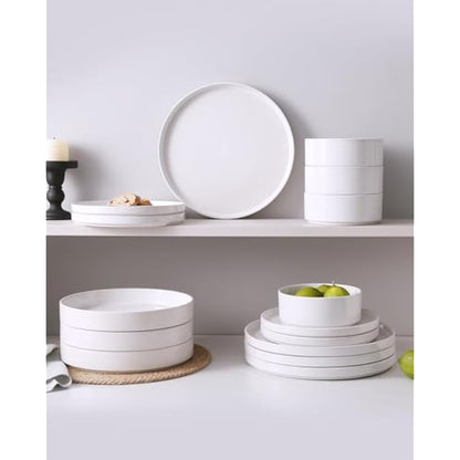 Richmount Nebula Dinner Set for 4, 12-Piece Speckled Dinnerware Stoneware Set, Scratch Resistant, Dishwasher & Microwave Safe, Dining Plates and Bowls Sets, White