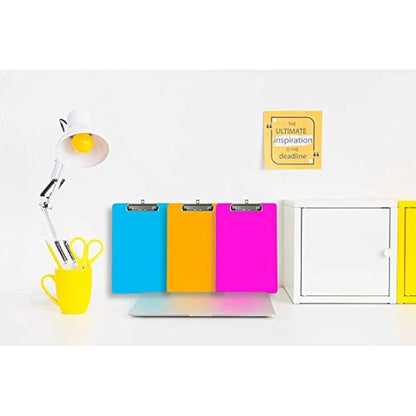 6 Coloured Plastic Clipboards | Strong 12.5 x 9 Inch (A4 Size) Multi Pack Clipboard | Holds 100 Sheets! | Acrylic Clipboards with Low Profile Clip & Heavy Duty Clip Boards | UK Brand