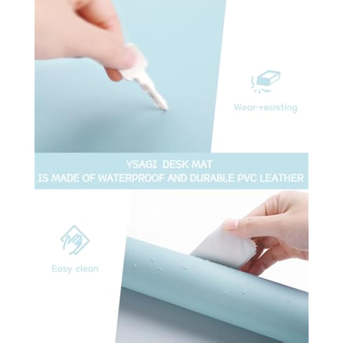 Non-Slip Desk Pad, Waterproof PVC Leather Desk Table Protector, Ultra Thin Large Mouse Pad, Easy Clean Laptop Desk Writing Mat for Office Work/Decor/Home (Light Blue, 80 x 40 cm)