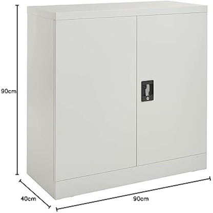 MMT Office Storage Cabinet, Metal Office Storage Cupboard with Lock, 2 Door Filing Cabinet with Adjustable Shelf, Garage, Workshop, Pantry Utility Cupboard, Powder Coated Grey, 90cm Wide