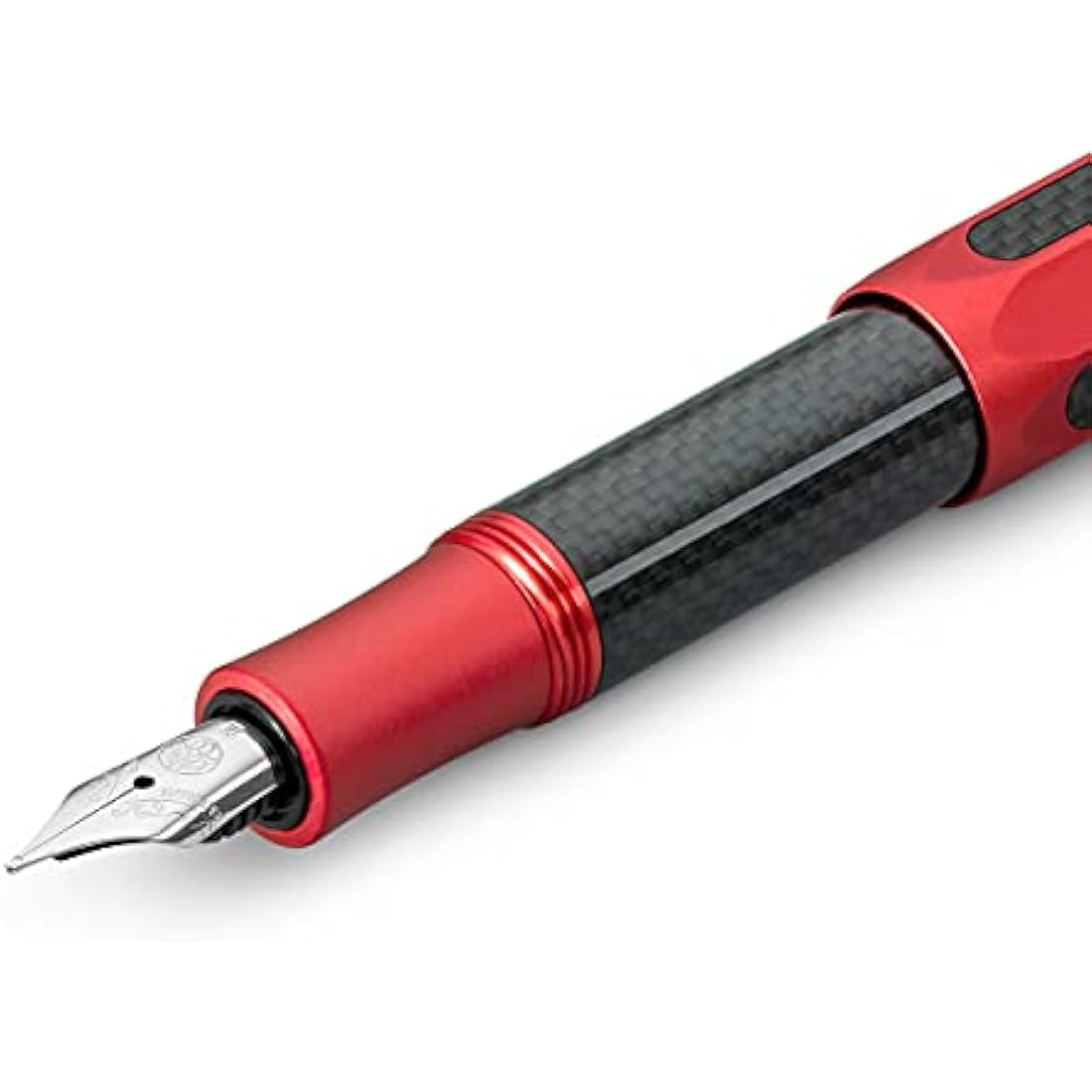 Kaweco AC Sport Fountain Pen Red Aluminium and Carbon I Exclusive Fountain Pen for Ink Cartridges Including Gift Metal Box I Fountain Pen 12.5 cm I Nib Width M (Medium)