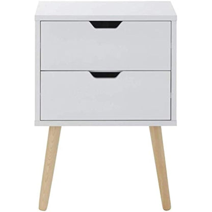 GFW Nyborg Scandinavian Style Side Table With 2 Drawer & Storage Shelf Modern Bedside Cabinet, Quick Easy Assembly, Flat Pack Bedroom Furniture, Wood, White, 30D x 40W x 56H