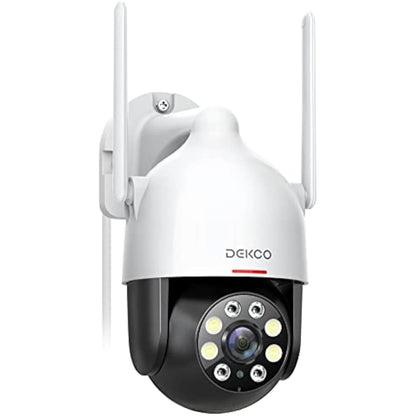 DEKCO 2K Security Camera Outdoor with Motion Tracking, Pan-Tilt 360° View, CCTV Camera, Sound-Lights Alarm, Home WiFi Camera, Color Night Vision (1-Pack)
