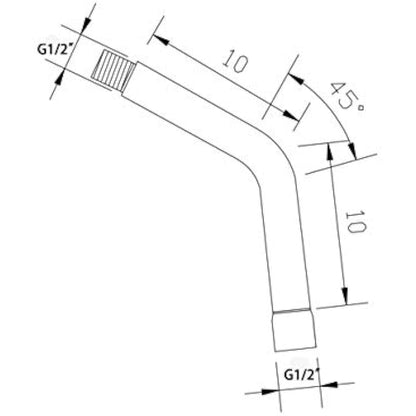 Maxforyou Curved Forward 20cm Universal G1/2" Handheld Shower Extra Hose Pipe for Shower Head and Hose Extension Arm