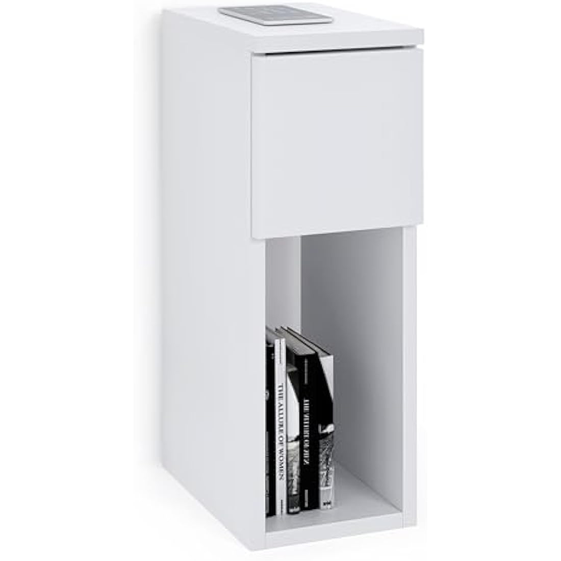ComfortCove Bedside Tables, Bedside Drawers, Narrow Bedside Table, Bedside Cabinet, Slim End Table with Storage Shelf, White. Size: W20 x H55 x D30,5 cm