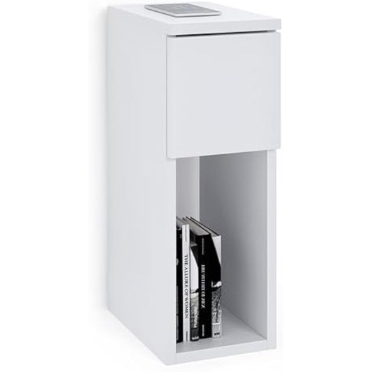 ComfortCove Bedside Tables, Bedside Drawers, Narrow Bedside Table, Bedside Cabinet, Slim End Table with Storage Shelf, White. Size: W20 x H55 x D30,5 cm