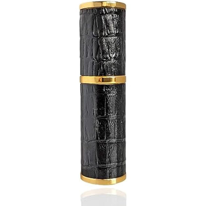 The Essential Atomizer Co Faux Croc Refillable Perfume Fragrance Travel Atomiser inc funnel & box (Black w Gold Metal)