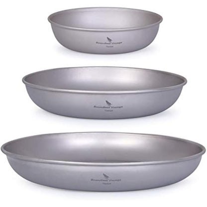 Boundless Voyage Ultralight Titanium Pan Dish Plate with Carry Mesh Bag Outdoor Titanium Dishware and Utensils Mess Kit for Camping Backpack Ti15139B